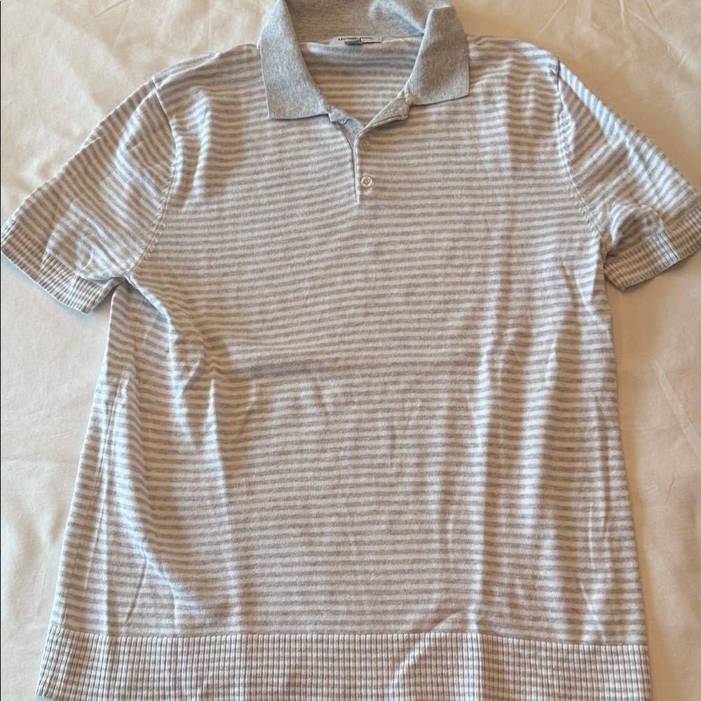 Goodfellow & Co Men's Sweater Polo Shirt - Light Gray Stripes
